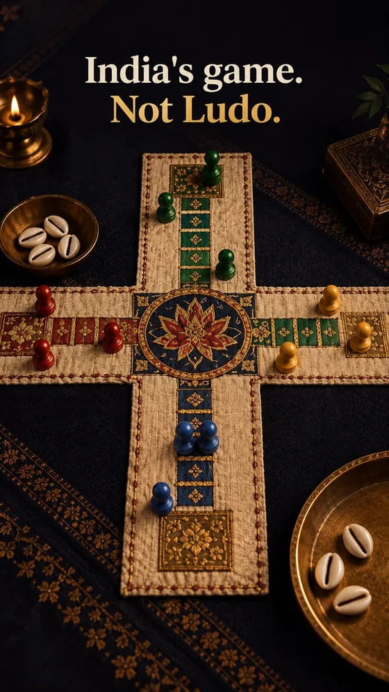 The full cloth board, captioned "India's game. Not Ludo."