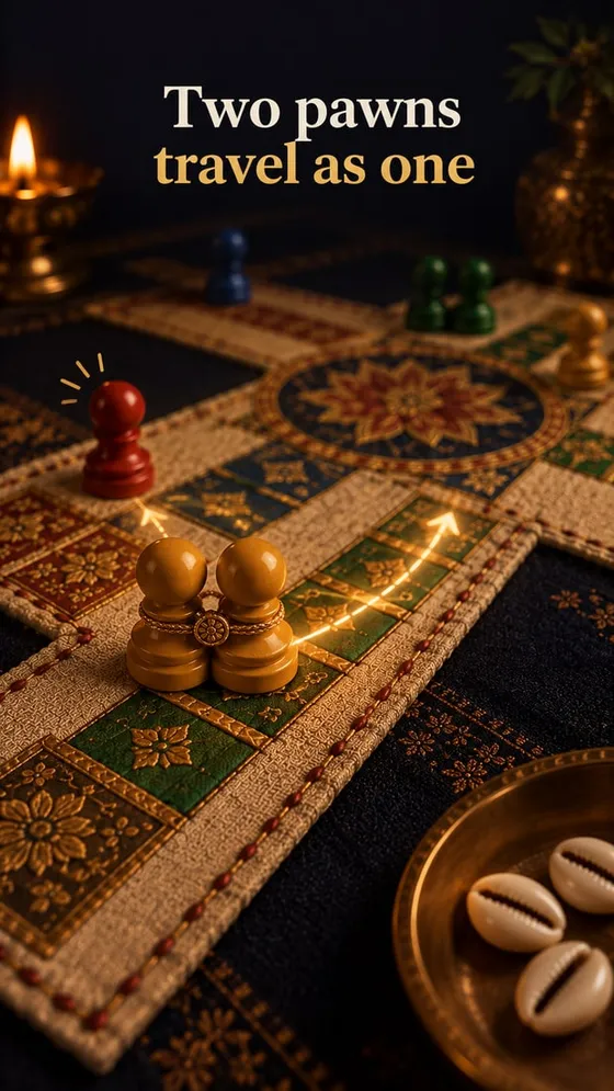 Two pawns of one colour locked together on a square, travelling as a single piece.