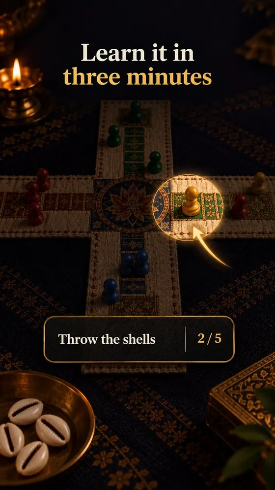 The in-app lesson highlighting a pawn, on step two of five: throw the shells.